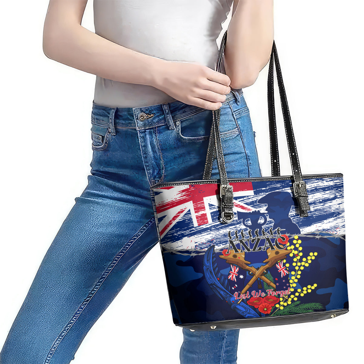 australia-and-new-zealand-anzac-day-leather-tote-bag-lest-we-forget-silver-fern-with-golden-wattle