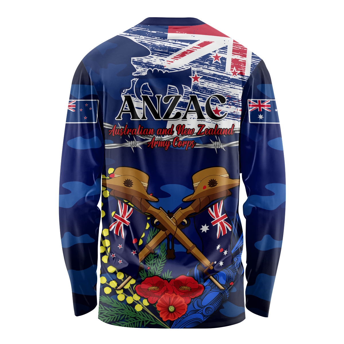 Australia And New Zealand ANZAC Day Long Sleeve Shirt Lest We Forget Silver Fern With Golden Wattle - Vibe Hoodie Shop