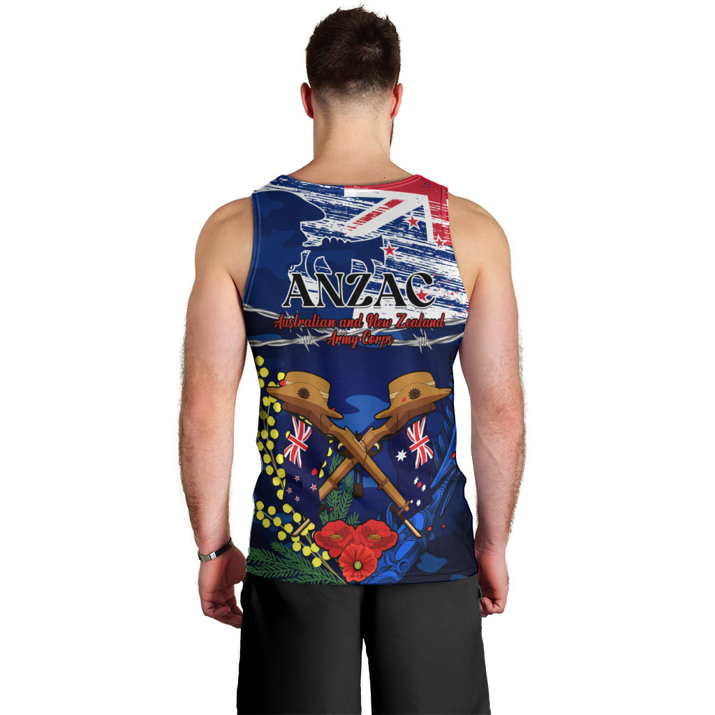 Australia And New Zealand ANZAC Day Men Tank Top Lest We Forget Silver Fern With Golden Wattle - Vibe Hoodie Shop