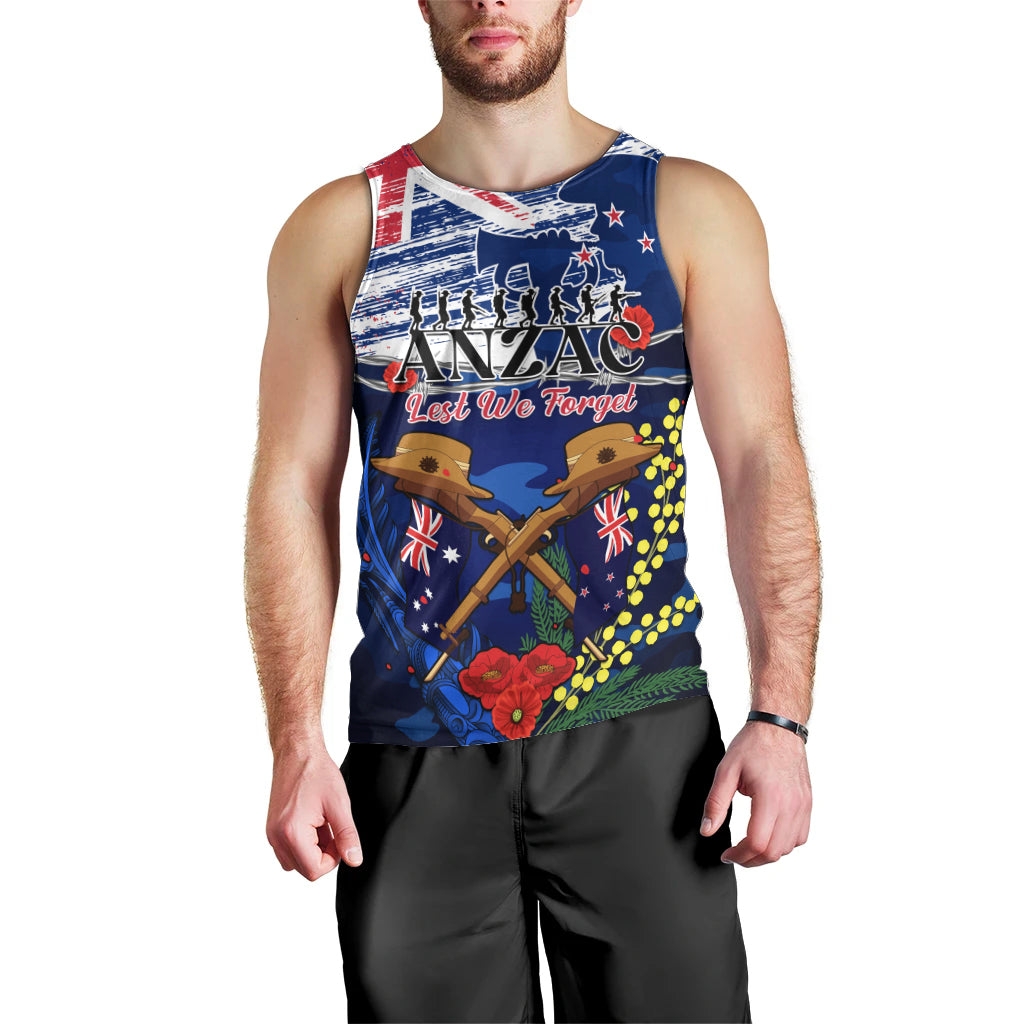 Australia And New Zealand ANZAC Day Men Tank Top Lest We Forget Silver Fern With Golden Wattle - Vibe Hoodie Shop