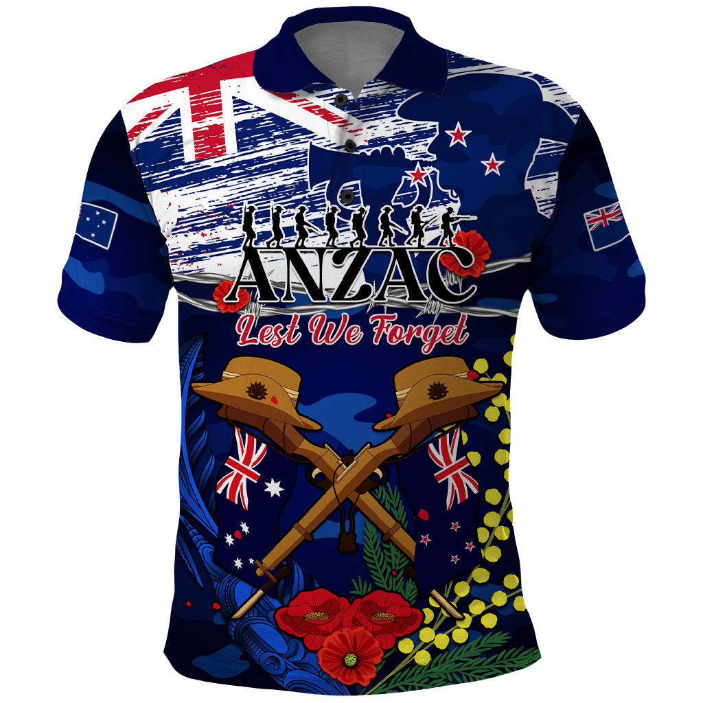 Australia And New Zealand ANZAC Day Polo Shirt Lest We Forget Silver Fern With Golden Wattle - Vibe Hoodie Shop