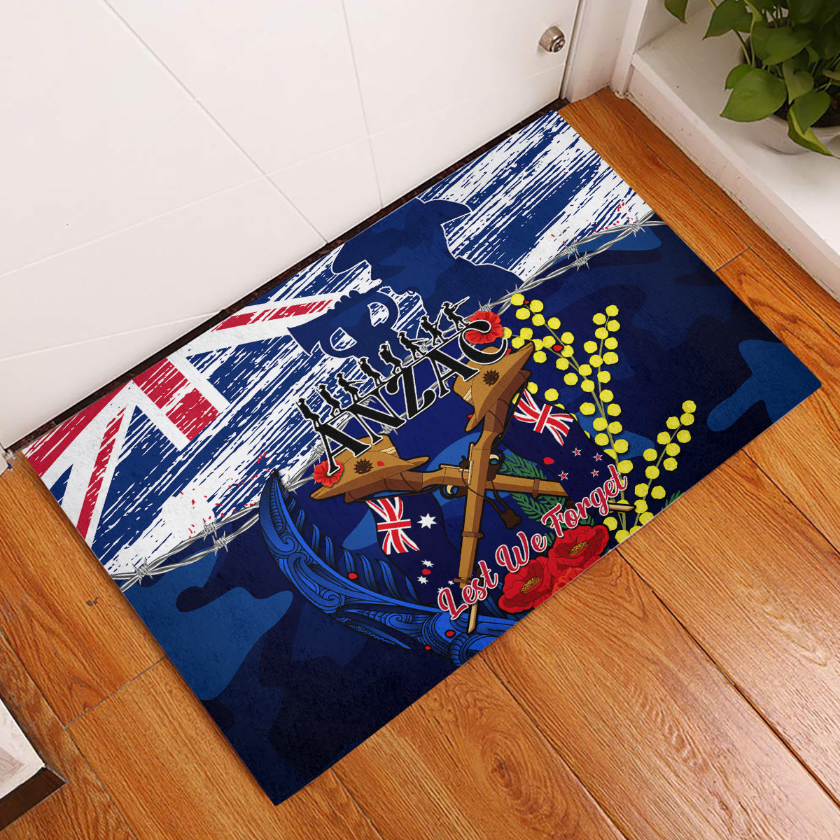 australia-and-new-zealand-anzac-day-rubber-doormat-lest-we-forget-silver-fern-with-golden-wattle