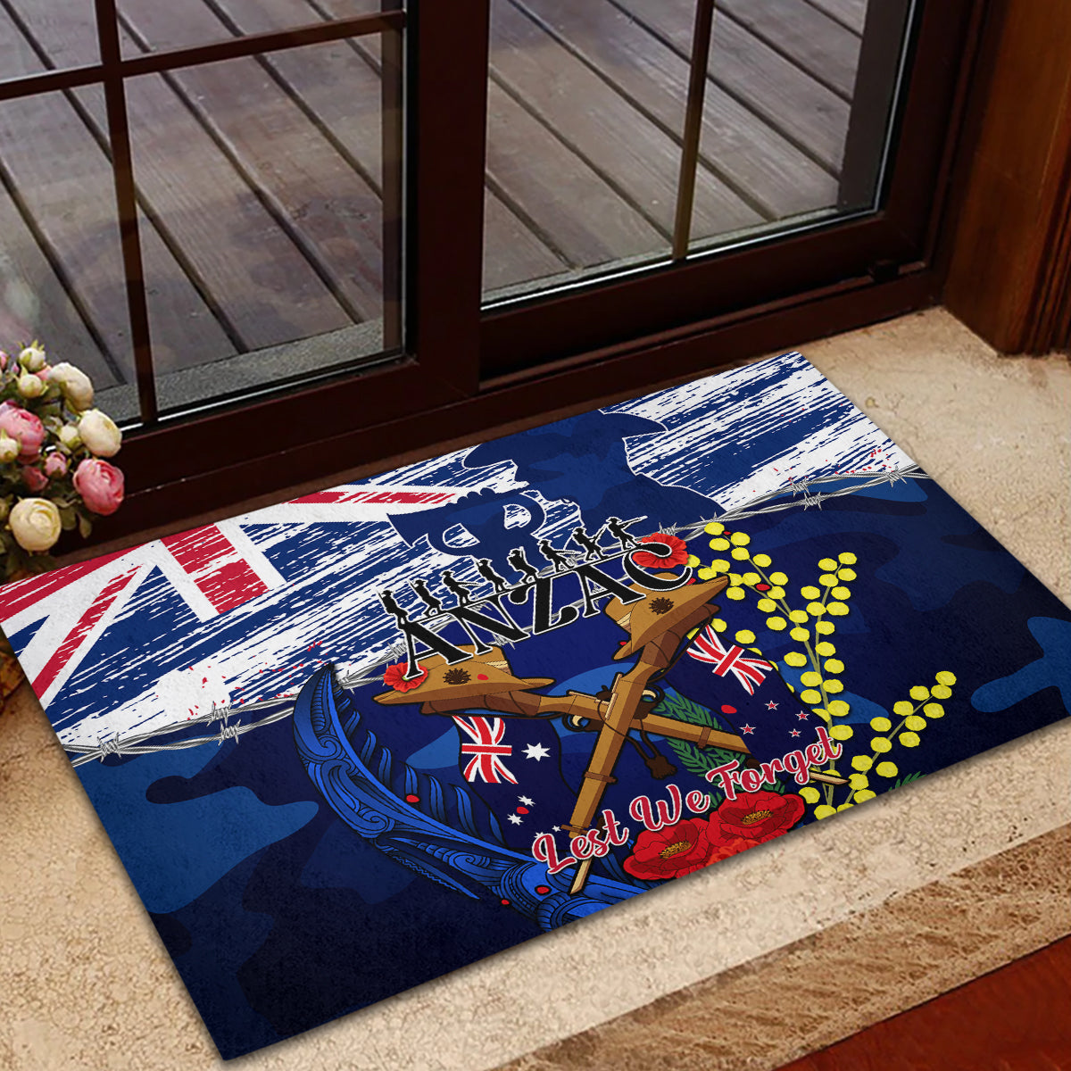 australia-and-new-zealand-anzac-day-rubber-doormat-lest-we-forget-silver-fern-with-golden-wattle