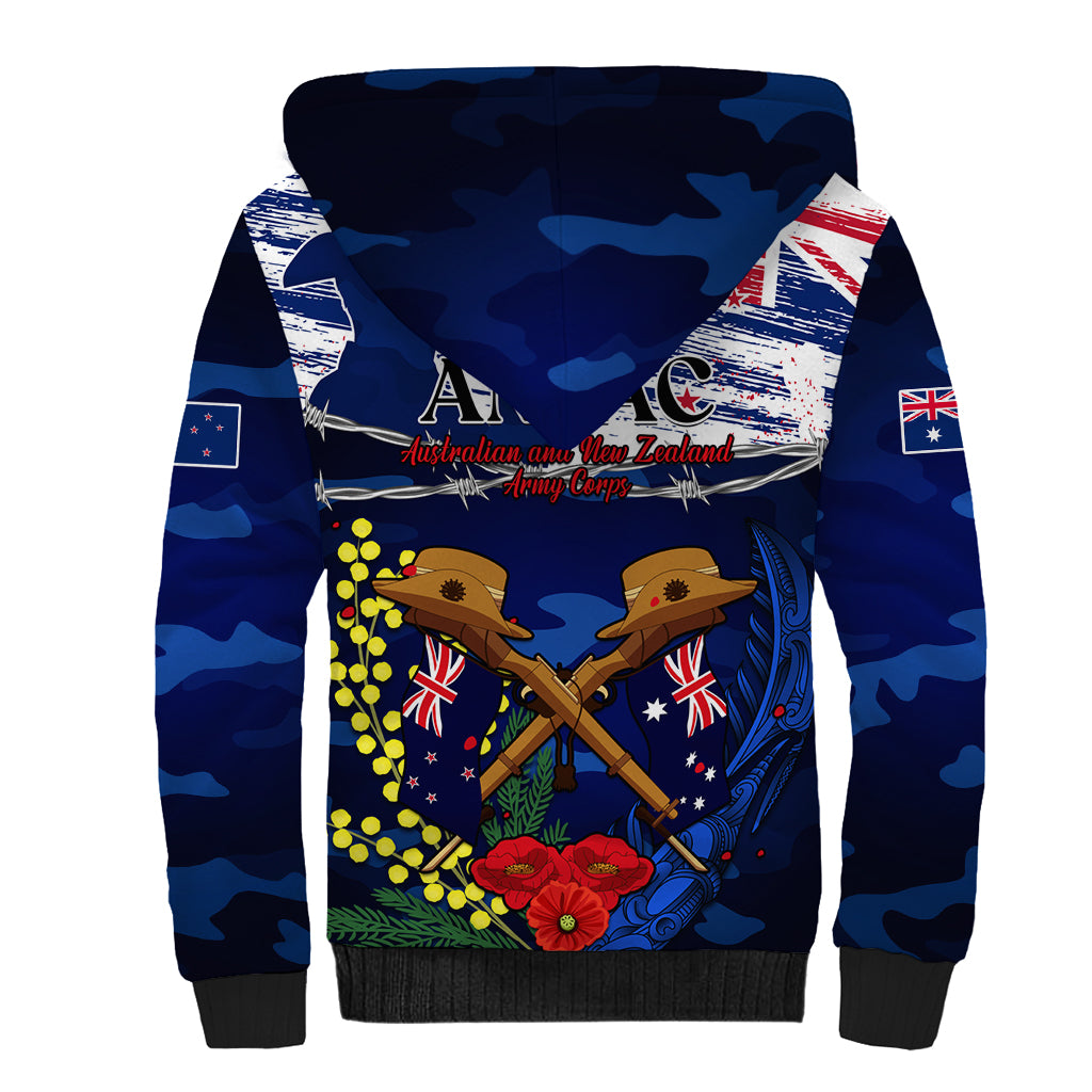 Australia And New Zealand ANZAC Day Sherpa Hoodie Lest We Forget Silver Fern With Golden Wattle - Vibe Hoodie Shop