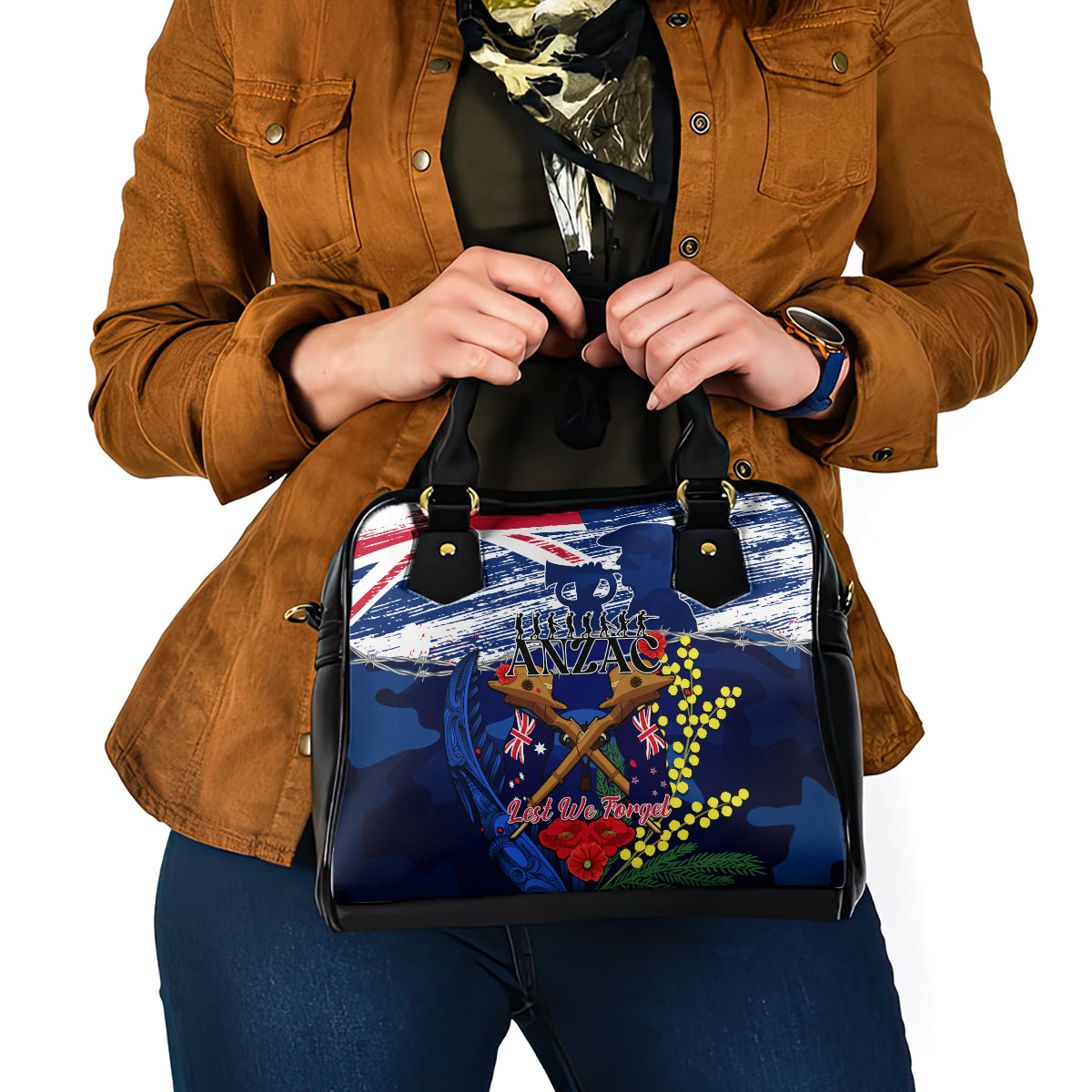 Australia And New Zealand ANZAC Day Shoulder Handbag Lest We Forget Silver Fern With Golden Wattle - Vibe Hoodie Shop