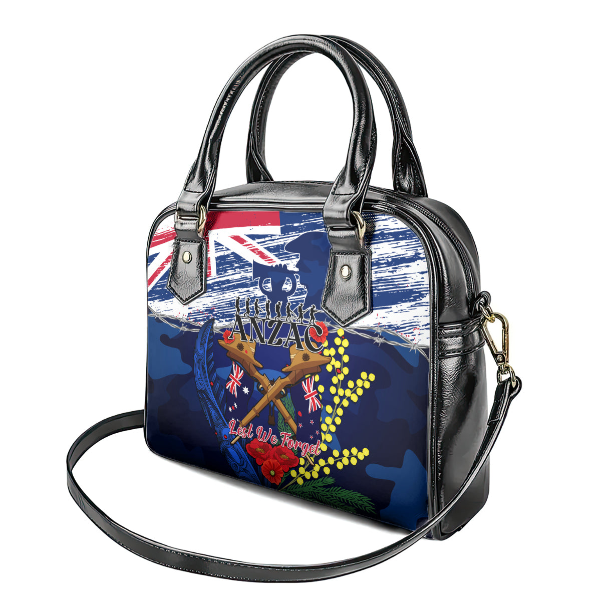 Australia And New Zealand ANZAC Day Shoulder Handbag Lest We Forget Silver Fern With Golden Wattle - Vibe Hoodie Shop