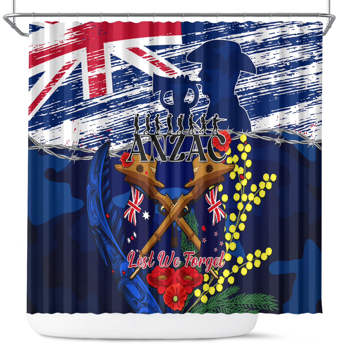 australia-and-new-zealand-anzac-day-shower-curtain-lest-we-forget-silver-fern-with-golden-wattle