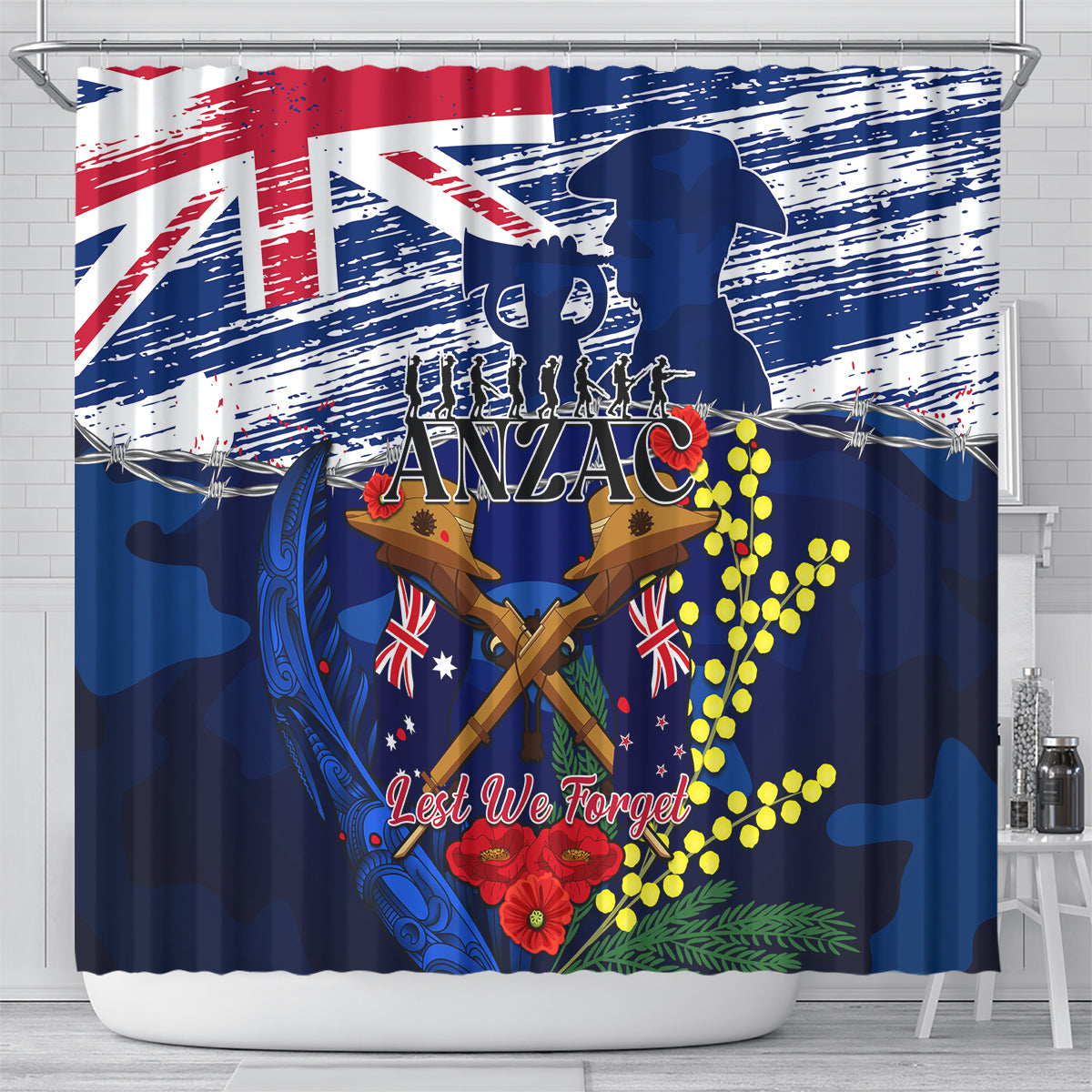 australia-and-new-zealand-anzac-day-shower-curtain-lest-we-forget-silver-fern-with-golden-wattle