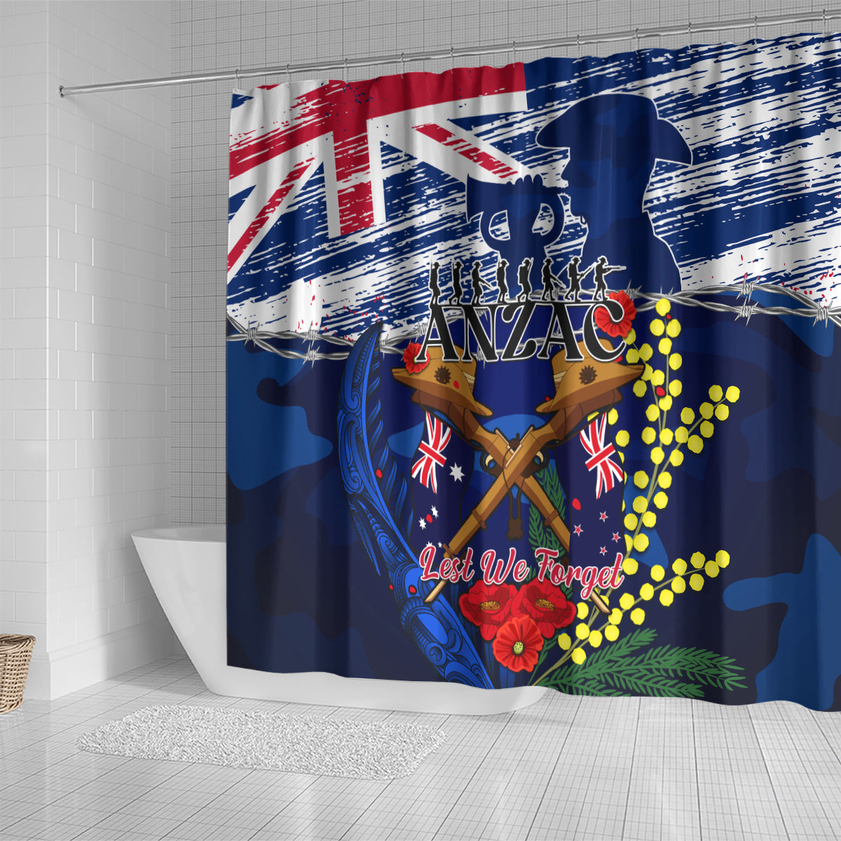 australia-and-new-zealand-anzac-day-shower-curtain-lest-we-forget-silver-fern-with-golden-wattle