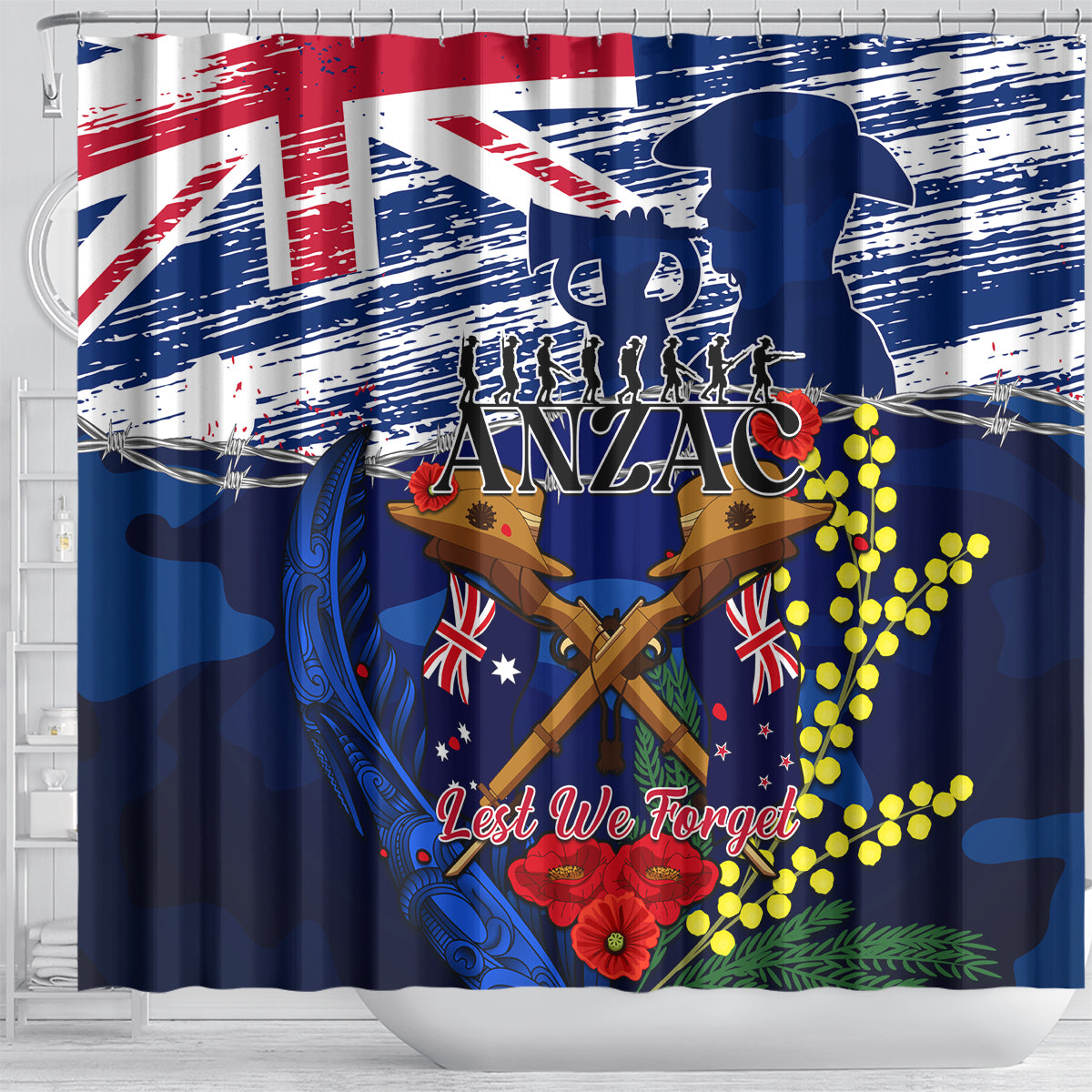 australia-and-new-zealand-anzac-day-shower-curtain-lest-we-forget-silver-fern-with-golden-wattle