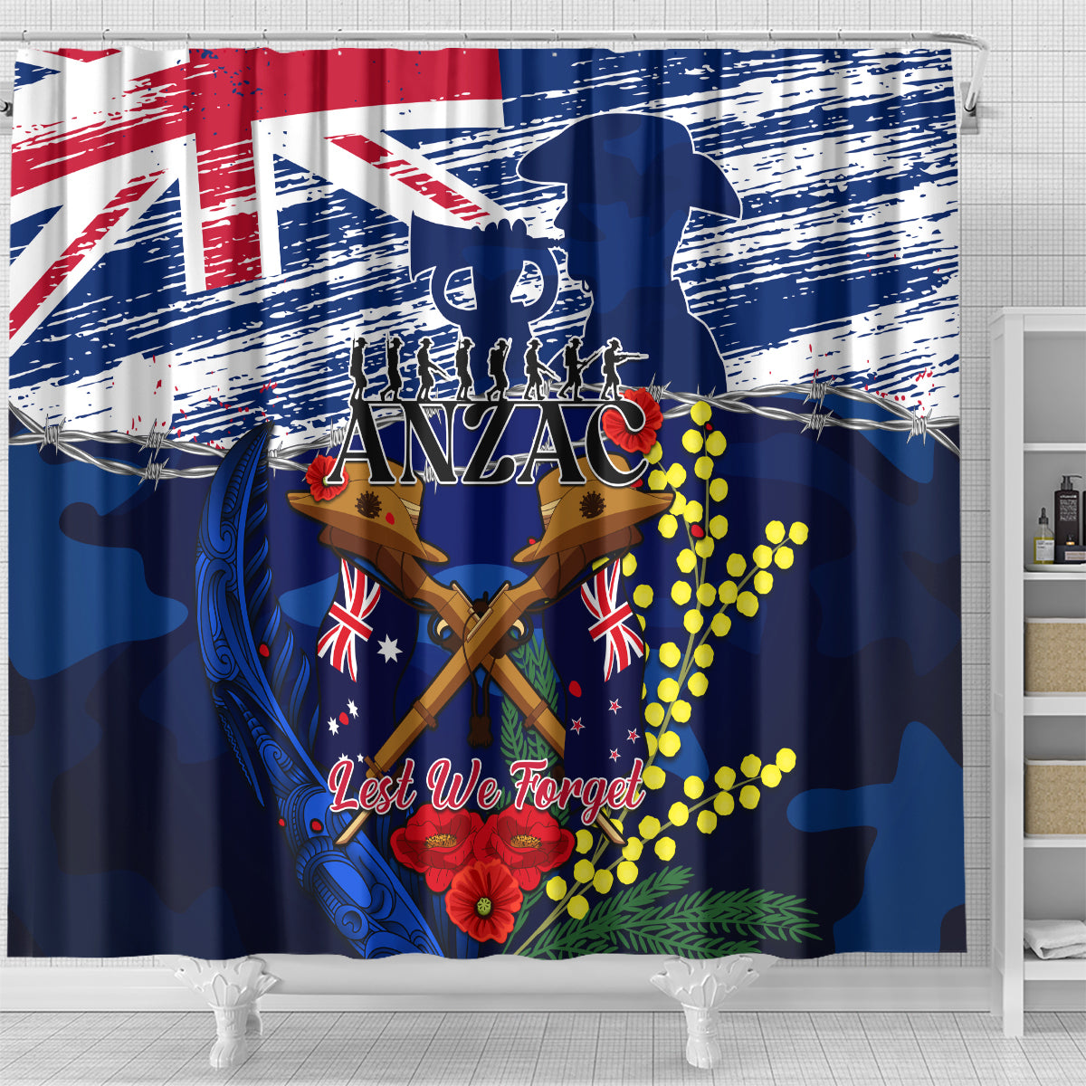 australia-and-new-zealand-anzac-day-shower-curtain-lest-we-forget-silver-fern-with-golden-wattle