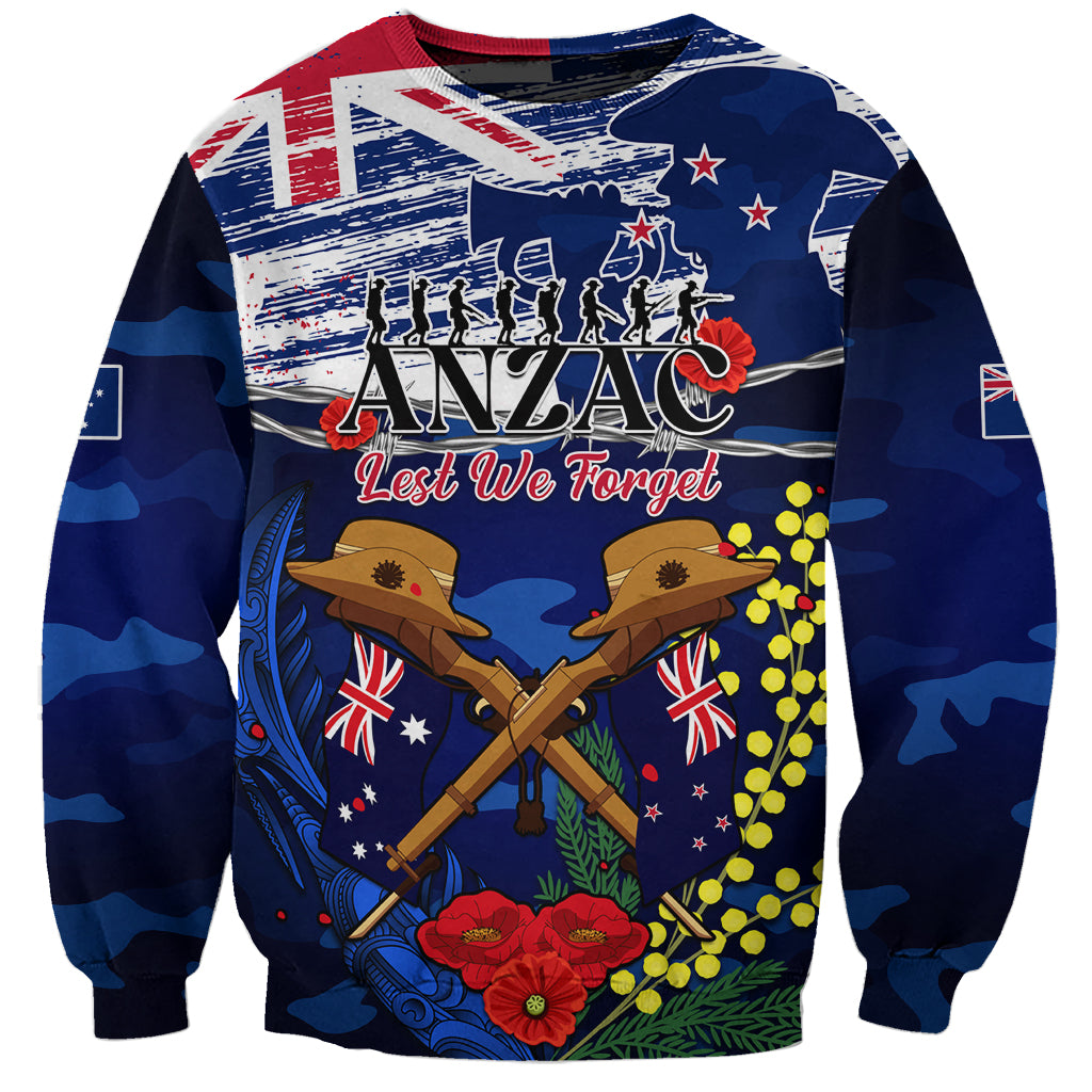 Australia And New Zealand ANZAC Day Sweatshirt Lest We Forget Silver Fern With Golden Wattle - Vibe Hoodie Shop