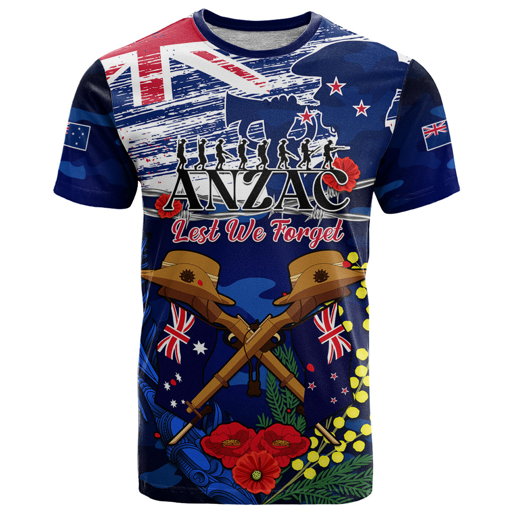 Australia And New Zealand ANZAC Day T Shirt Lest We Forget Silver Fern With Golden Wattle - Vibe Hoodie Shop