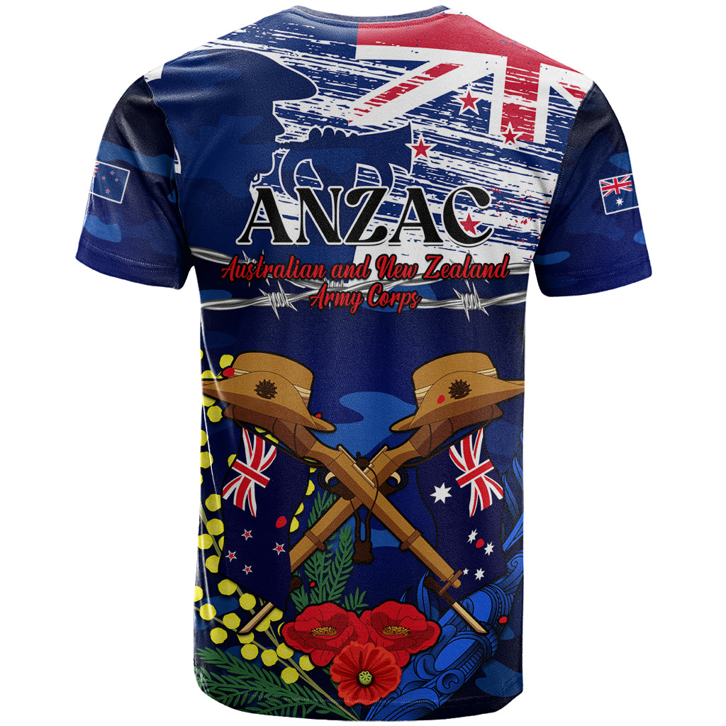 Australia And New Zealand ANZAC Day T Shirt Lest We Forget Silver Fern With Golden Wattle - Vibe Hoodie Shop