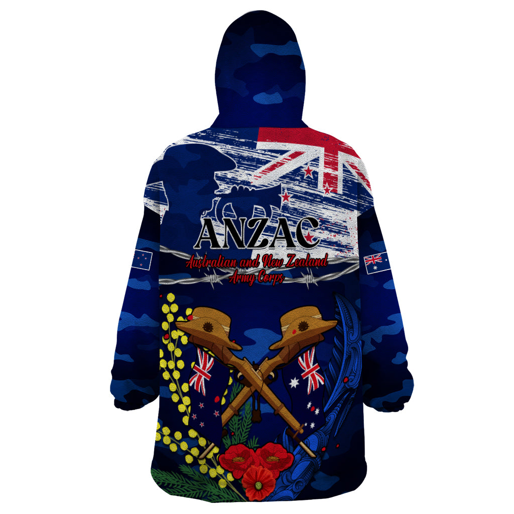 Australia And New Zealand ANZAC Day Wearable Blanket Hoodie Lest We Forget Silver Fern With Golden Wattle - Vibe Hoodie Shop