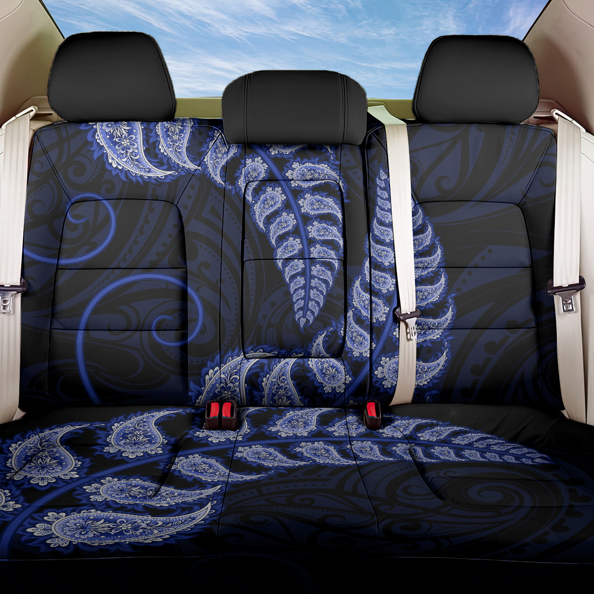 Blue New Zealand Paisley Silver Fern Back Car Seat Cover Aotearoa Maori LT14