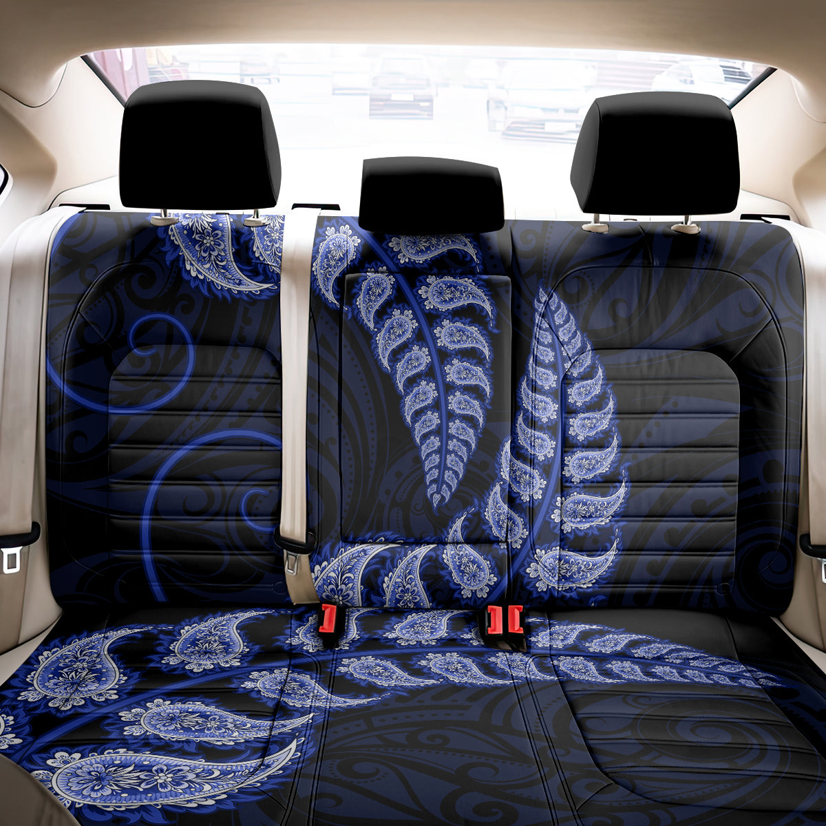 Blue New Zealand Paisley Silver Fern Back Car Seat Cover Aotearoa Maori LT14