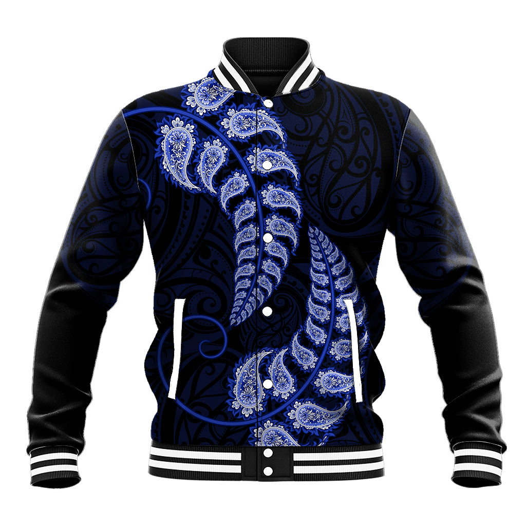 Blue New Zealand Paisley Silver Fern Baseball Jacket Aotearoa Maori - Vibe Hoodie Shop