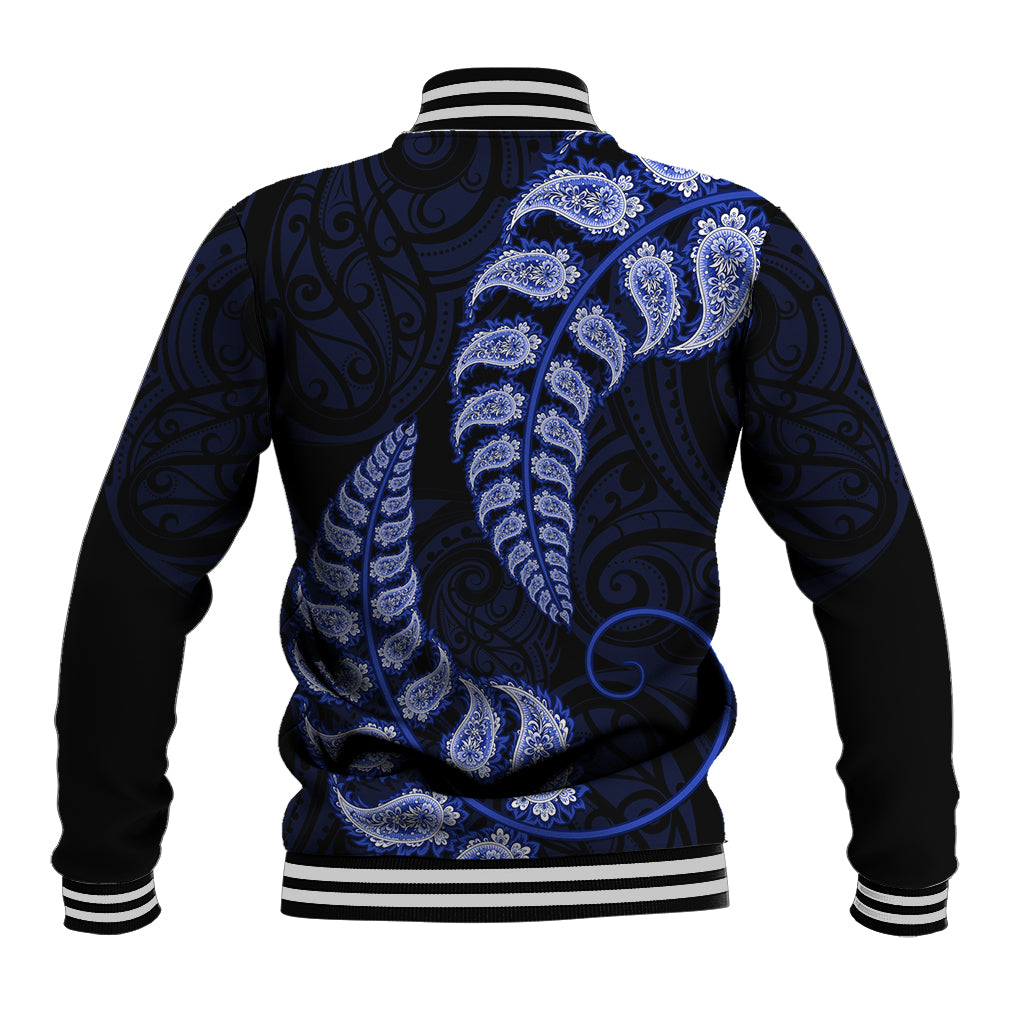 Blue New Zealand Paisley Silver Fern Baseball Jacket Aotearoa Maori - Vibe Hoodie Shop