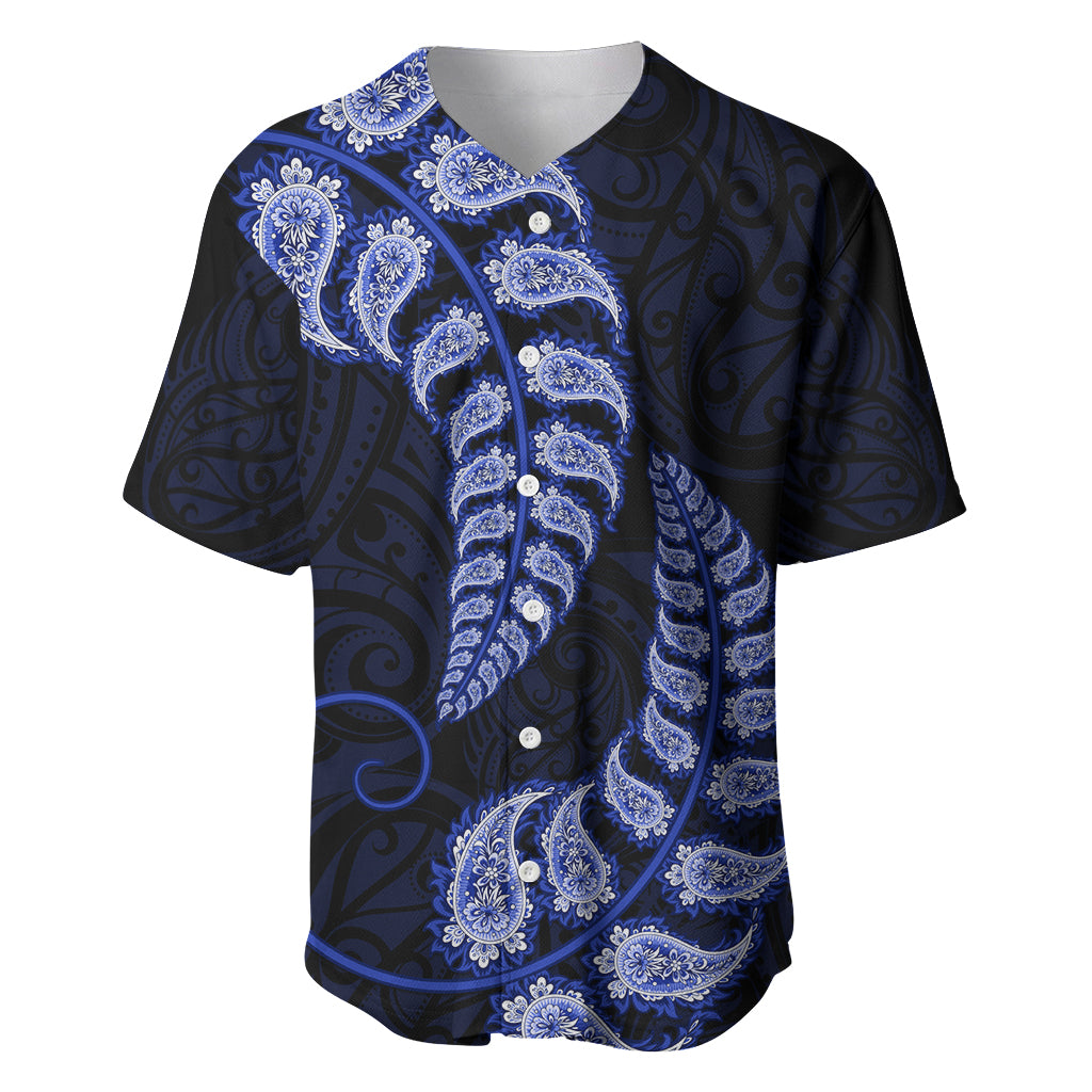 Blue New Zealand Paisley Silver Fern Baseball Jersey Aotearoa Maori - Vibe Hoodie Shop