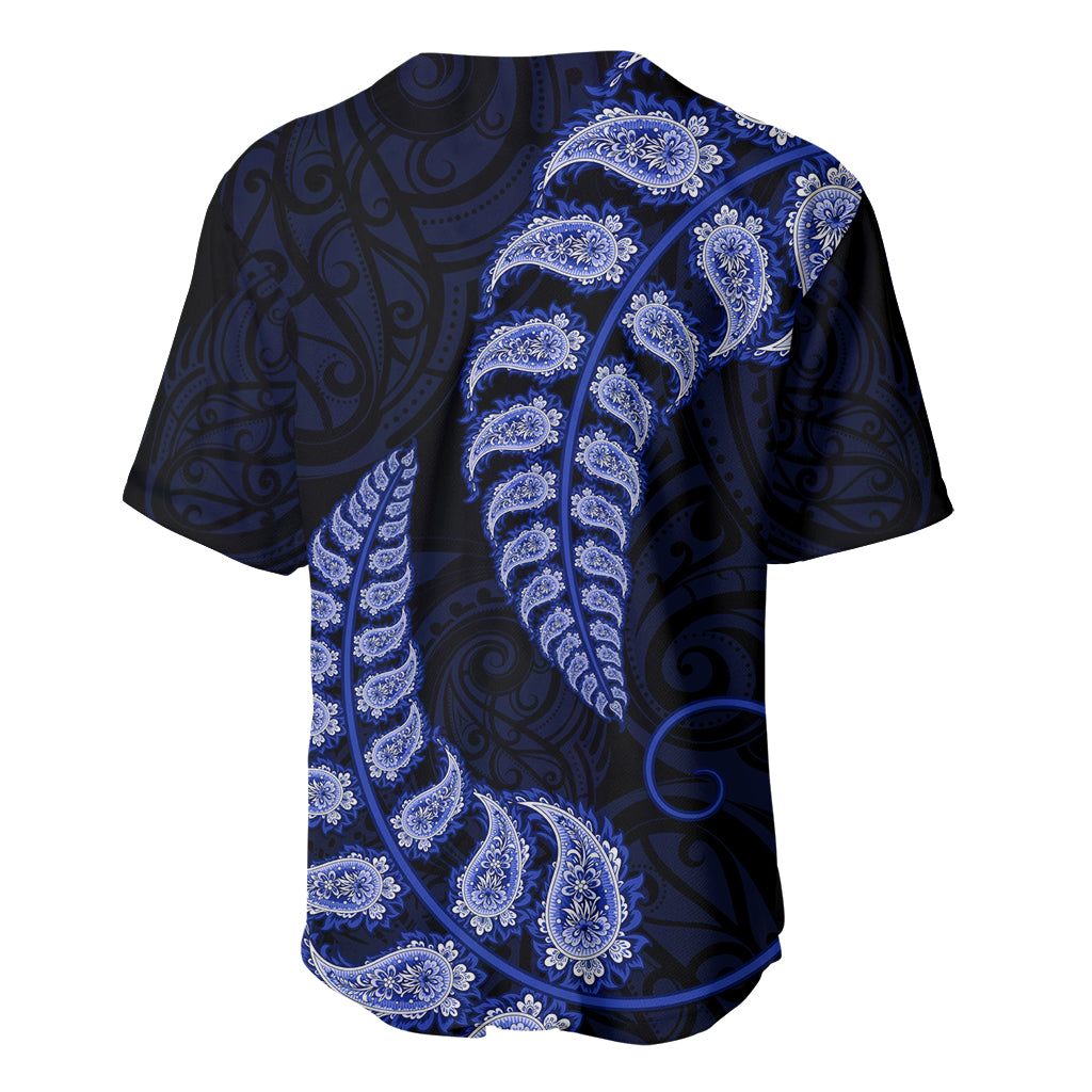 Blue New Zealand Paisley Silver Fern Baseball Jersey Aotearoa Maori - Vibe Hoodie Shop