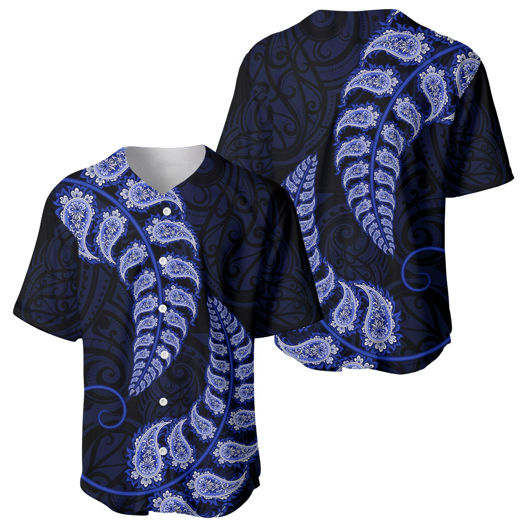 Blue New Zealand Paisley Silver Fern Baseball Jersey Aotearoa Maori - Vibe Hoodie Shop