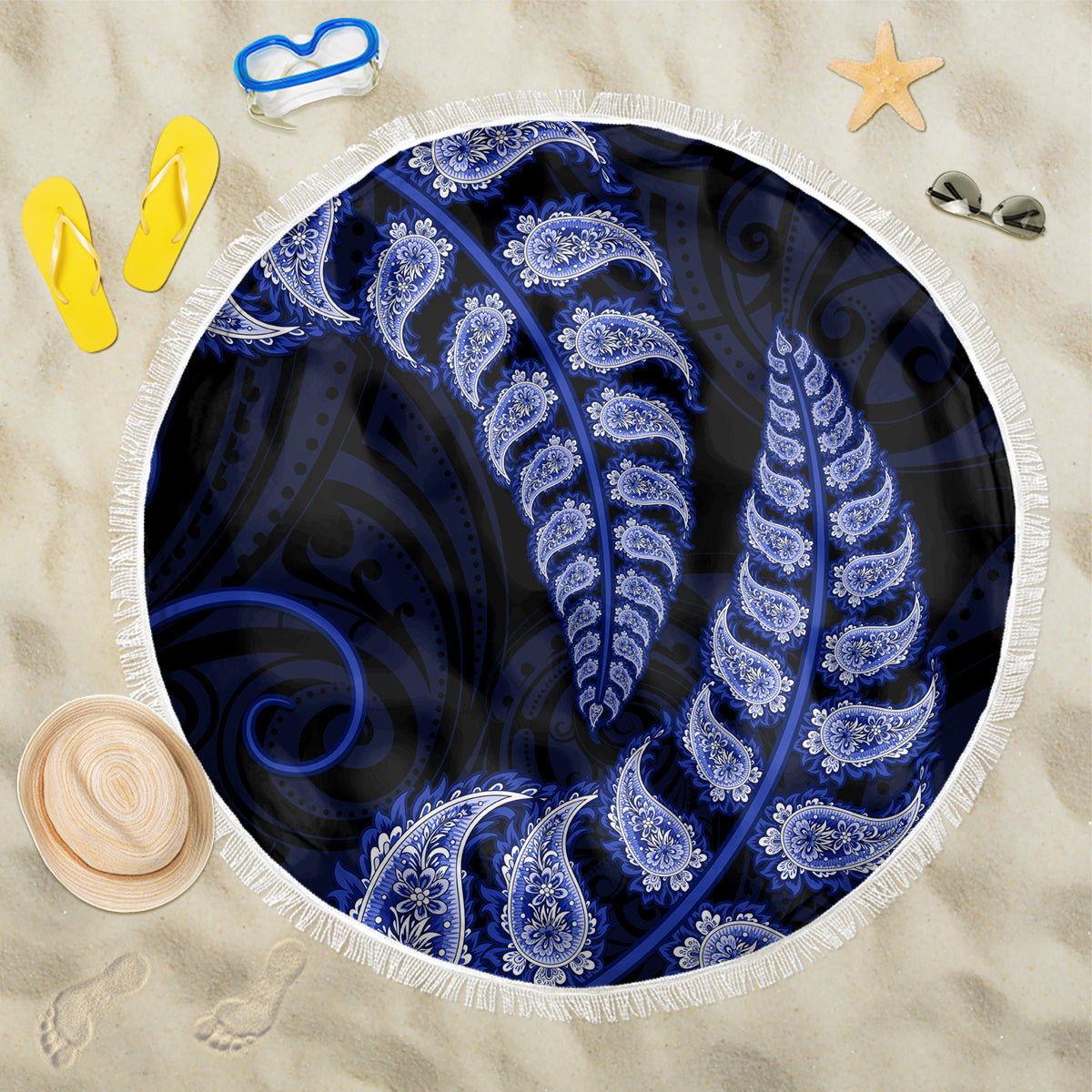 blue-new-zealand-paisley-silver-fern-beach-blanket-aotearoa-maori