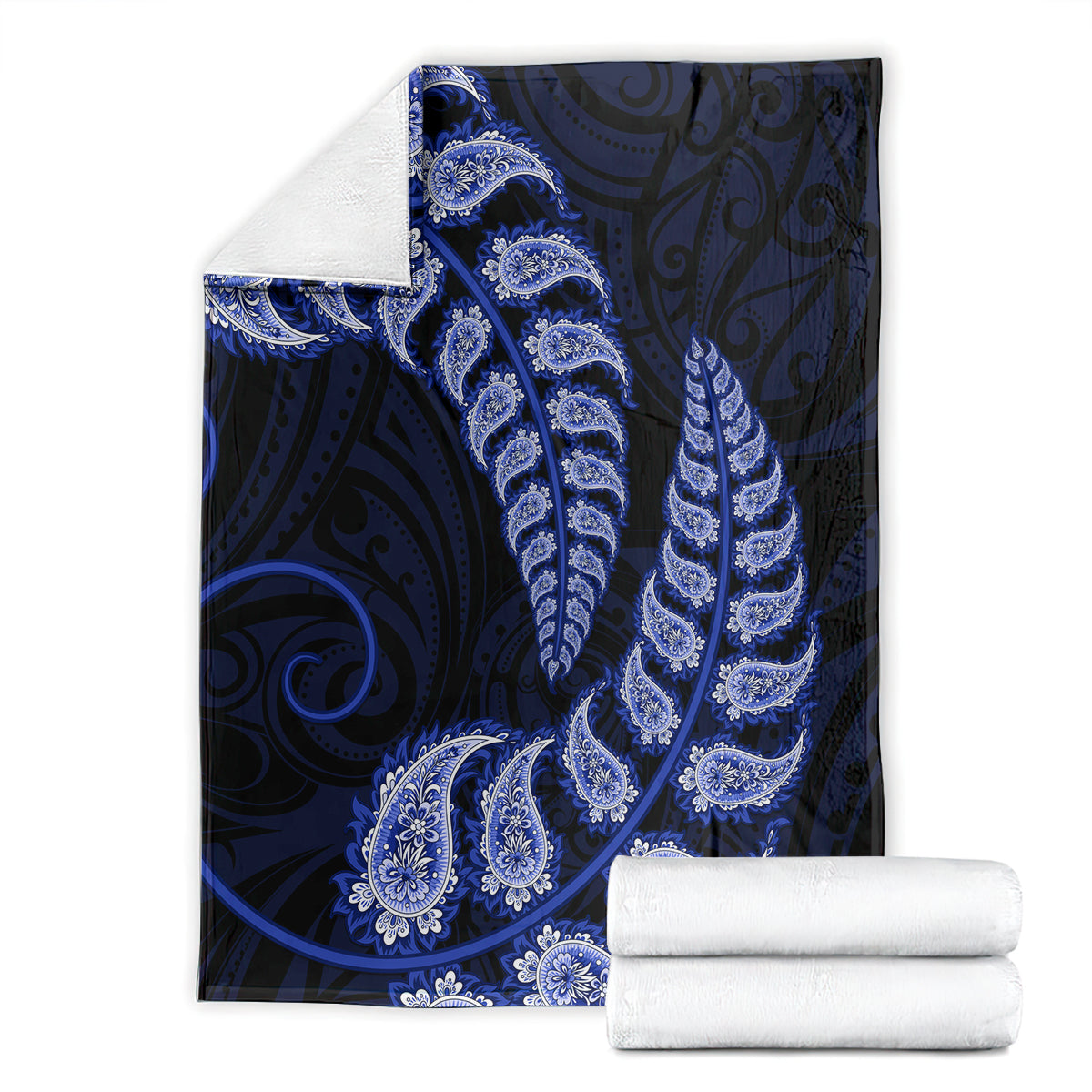 Blue New Zealand Paisley Silver Fern Blanket Aotearoa Maori - Vibe Hoodie Shop