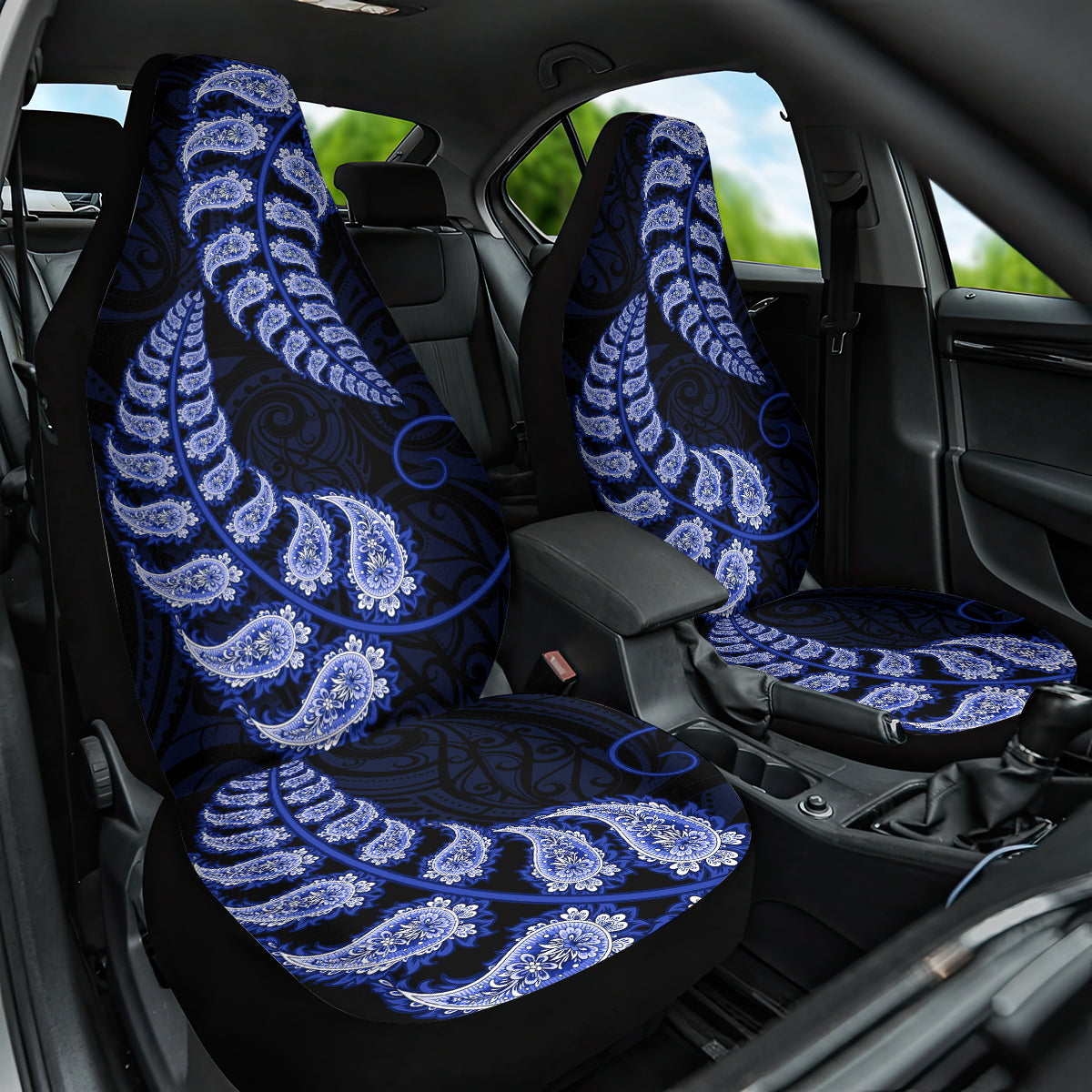 Blue New Zealand Paisley Silver Fern Car Seat Cover Aotearoa Maori - Vibe Hoodie Shop