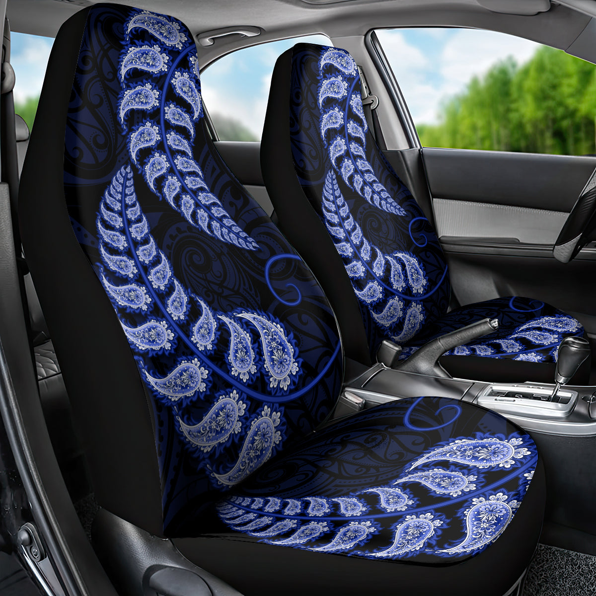 Blue New Zealand Paisley Silver Fern Car Seat Cover Aotearoa Maori - Vibe Hoodie Shop