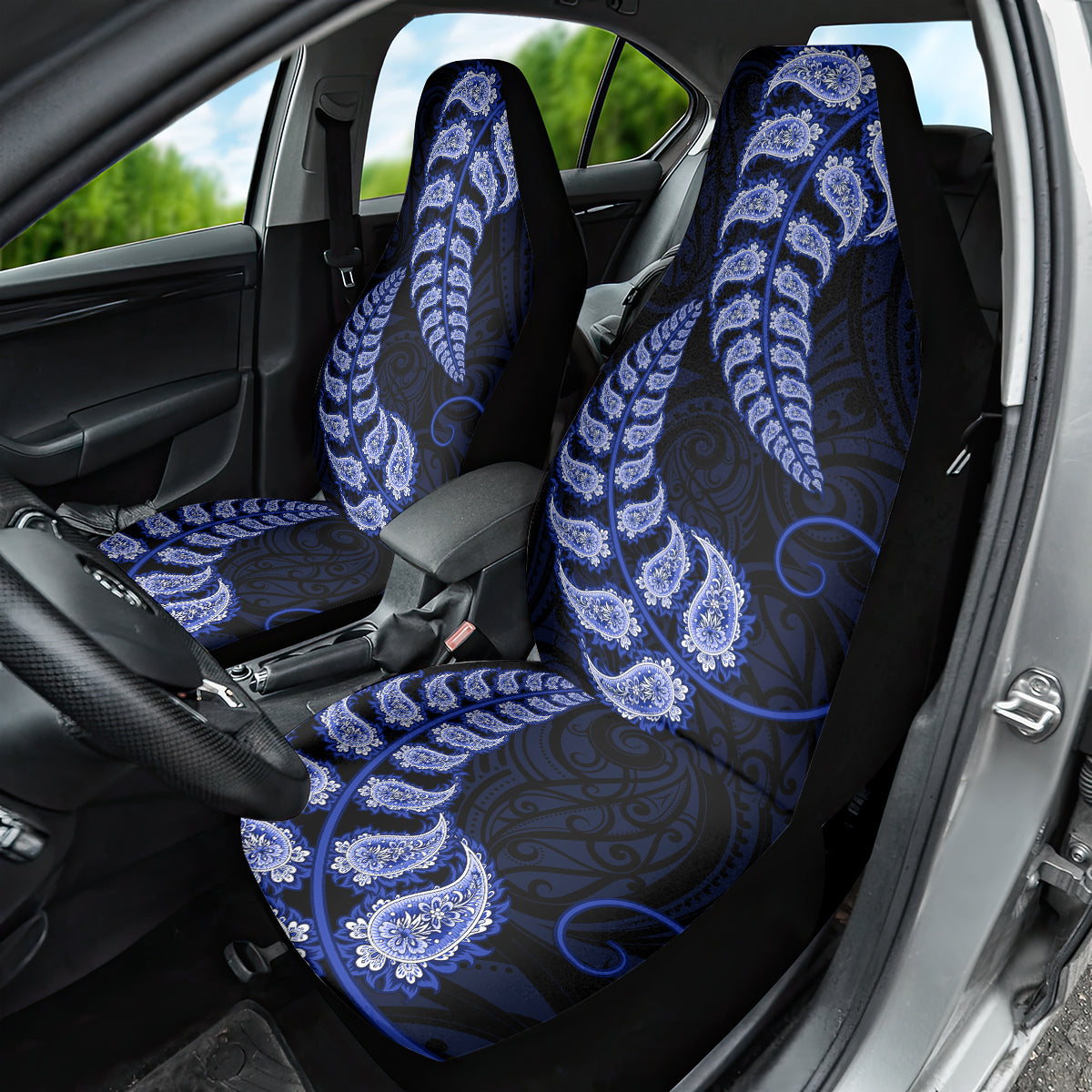 Blue New Zealand Paisley Silver Fern Car Seat Cover Aotearoa Maori - Vibe Hoodie Shop