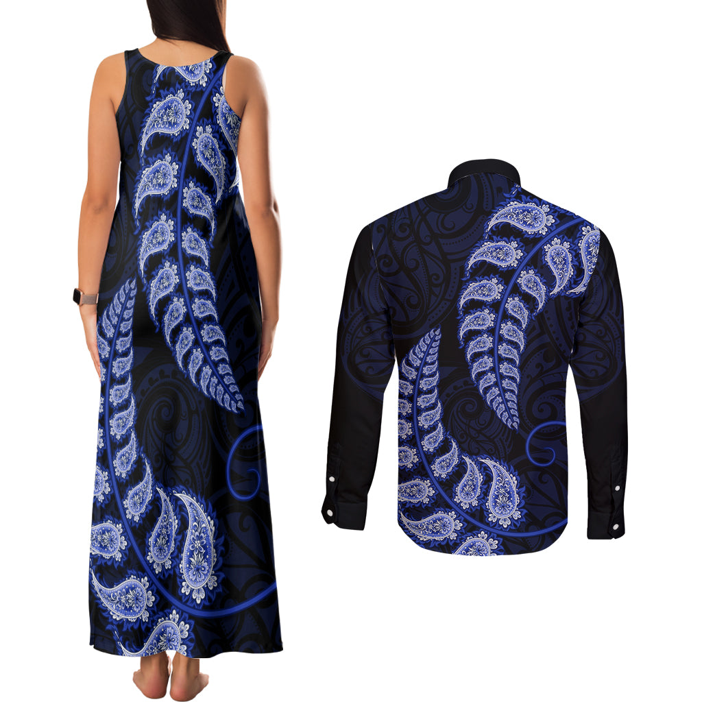 blue-new-zealand-paisley-silver-fern-couples-matching-tank-maxi-dress-and-long-sleeve-button-shirt-aotearoa-maori