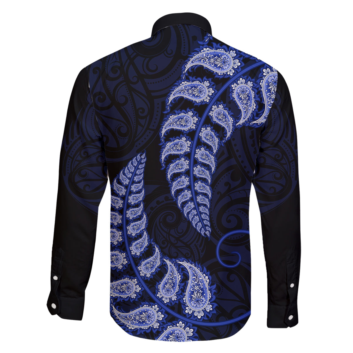 blue-new-zealand-paisley-silver-fern-family-matching-long-sleeve-bodycon-dress-and-hawaiian-shirt-aotearoa-maori