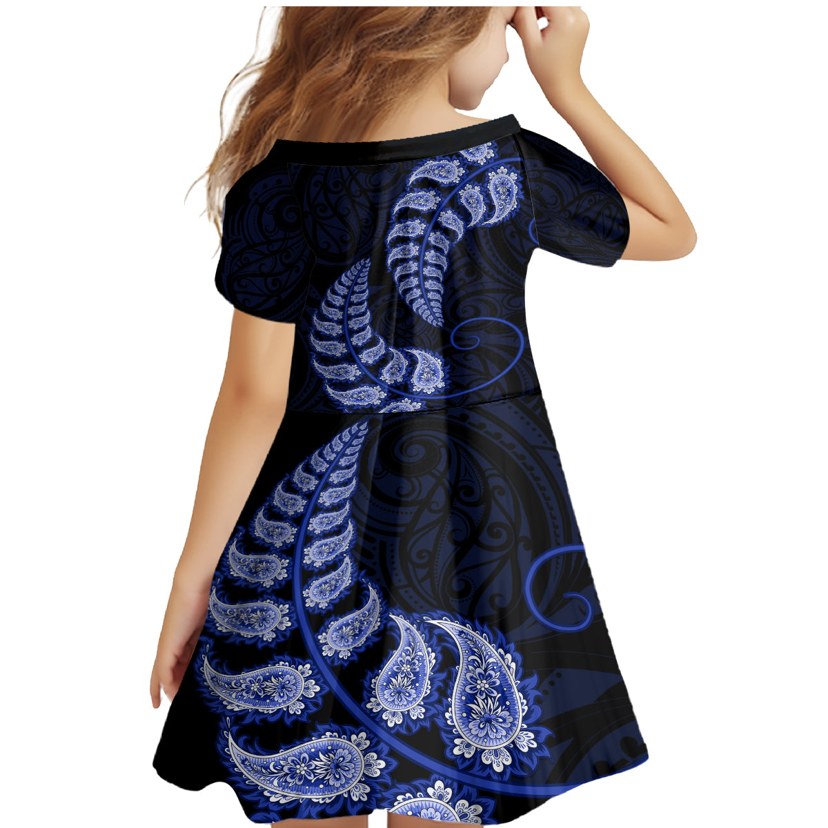 blue-new-zealand-paisley-silver-fern-family-matching-mermaid-dress-and-hawaiian-shirt-aotearoa-maori