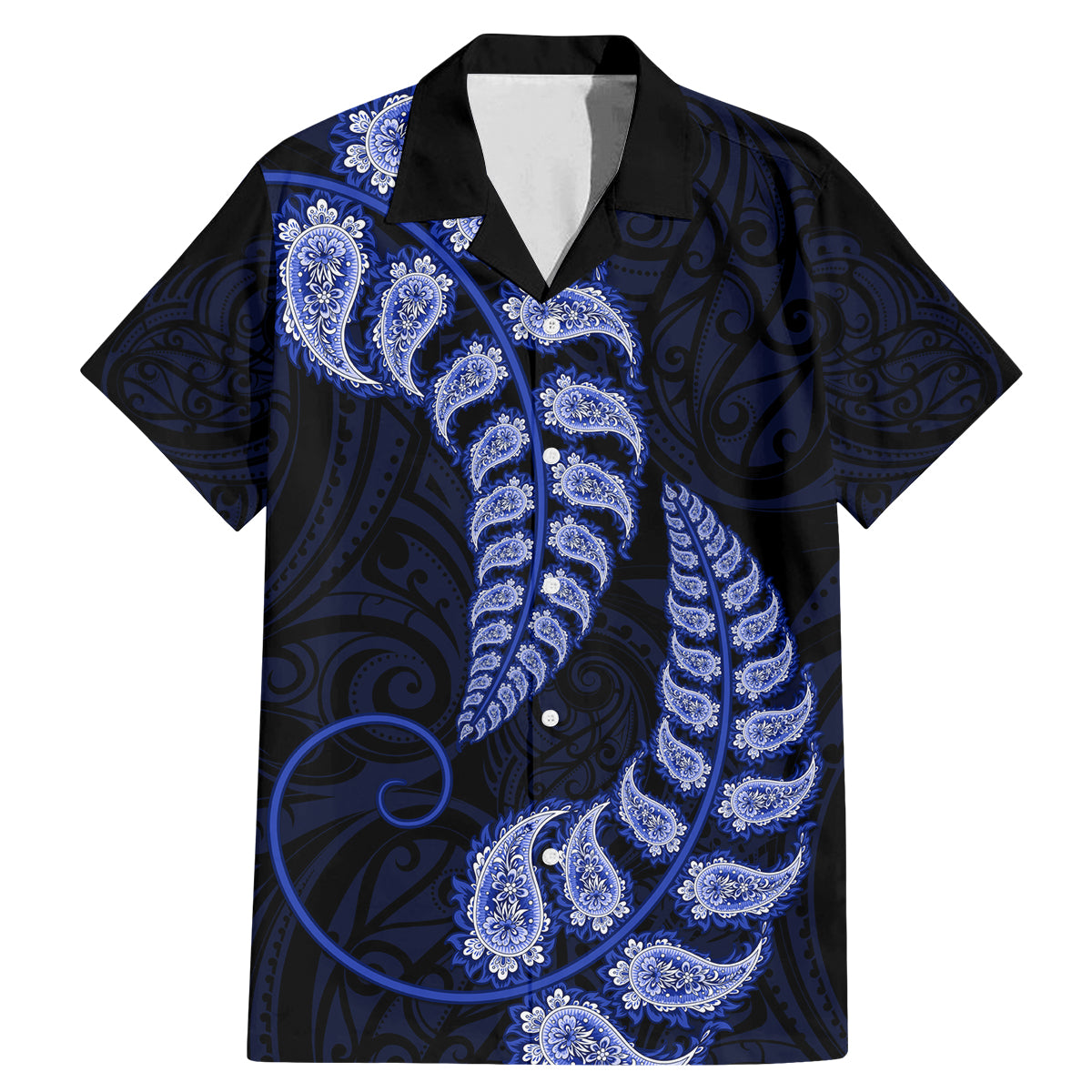 blue-new-zealand-paisley-silver-fern-family-matching-mermaid-dress-and-hawaiian-shirt-aotearoa-maori