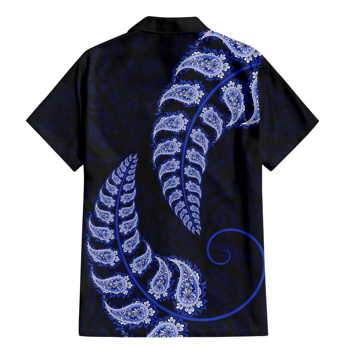 blue-new-zealand-paisley-silver-fern-family-matching-mermaid-dress-and-hawaiian-shirt-aotearoa-maori