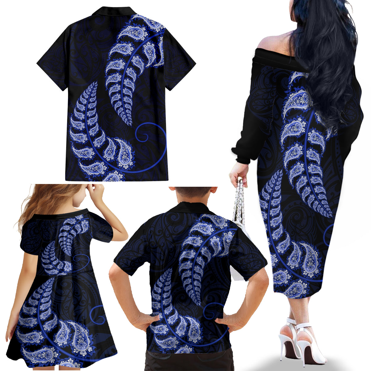 blue-new-zealand-paisley-silver-fern-family-matching-off-shoulder-long-sleeve-dress-and-hawaiian-shirt-aotearoa-maori