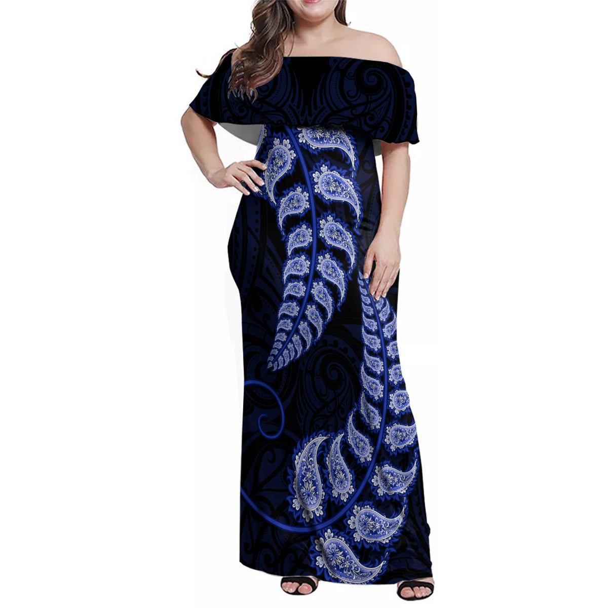 blue-new-zealand-paisley-silver-fern-family-matching-off-shoulder-maxi-dress-and-hawaiian-shirt-aotearoa-maori