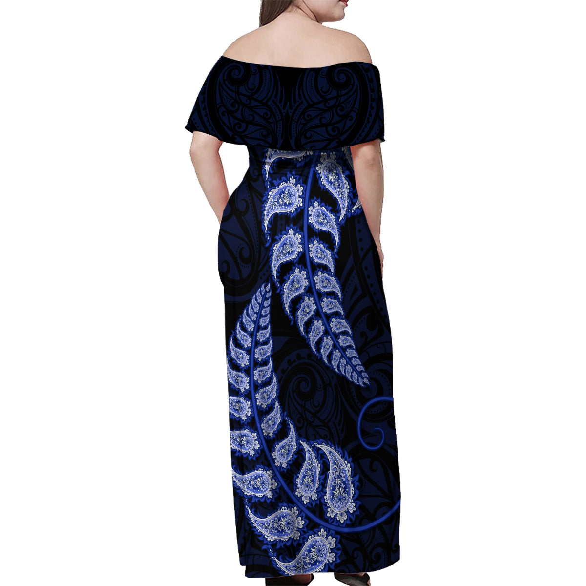 blue-new-zealand-paisley-silver-fern-family-matching-off-shoulder-maxi-dress-and-hawaiian-shirt-aotearoa-maori