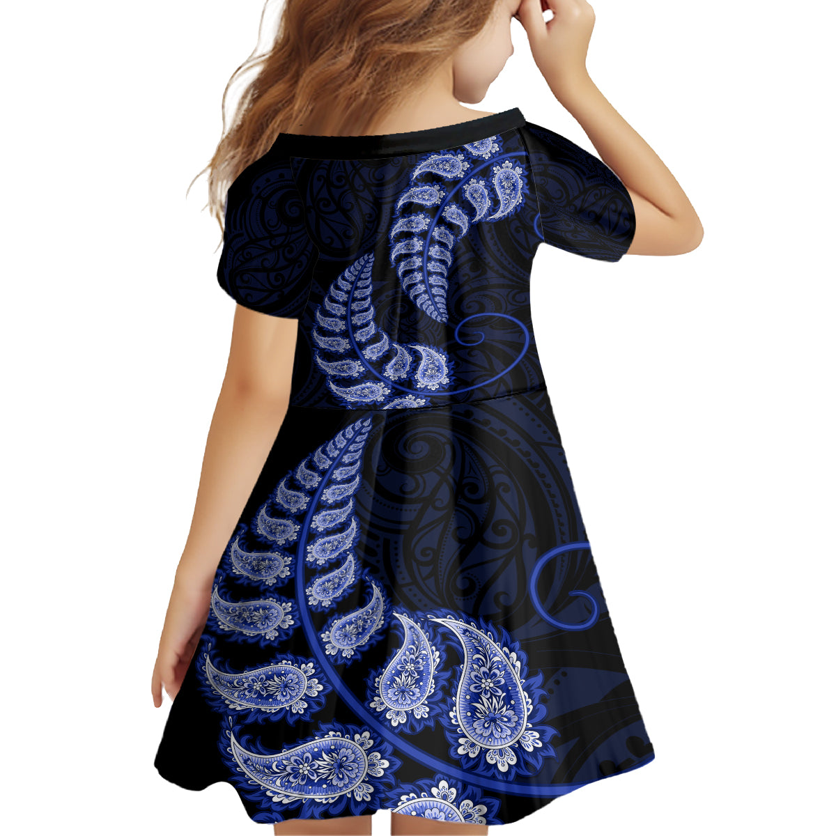 blue-new-zealand-paisley-silver-fern-family-matching-off-shoulder-short-dress-and-hawaiian-shirt-aotearoa-maori