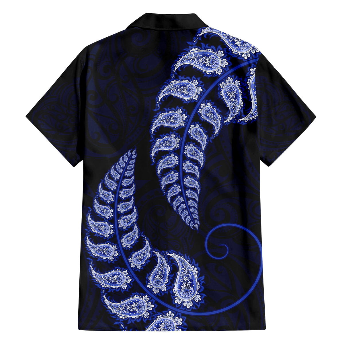 blue-new-zealand-paisley-silver-fern-family-matching-off-shoulder-short-dress-and-hawaiian-shirt-aotearoa-maori