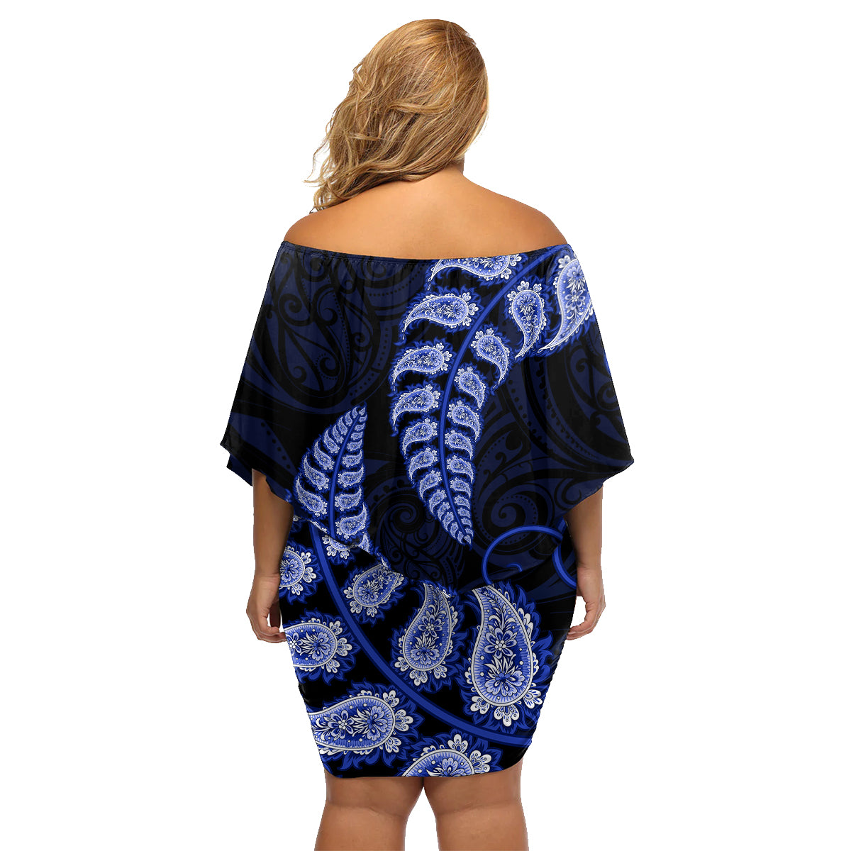 blue-new-zealand-paisley-silver-fern-family-matching-off-shoulder-short-dress-and-hawaiian-shirt-aotearoa-maori