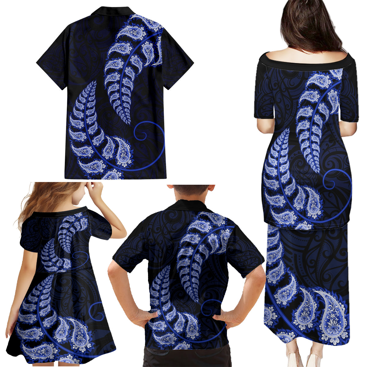 blue-new-zealand-paisley-silver-fern-family-matching-puletasi-dress-and-hawaiian-shirt-aotearoa-maori