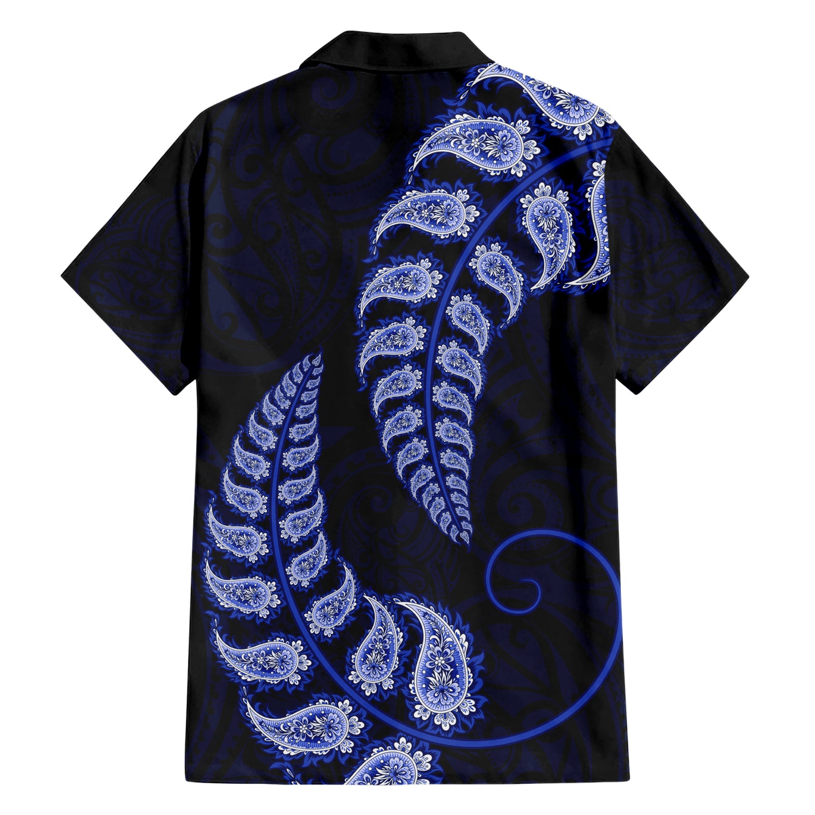 blue-new-zealand-paisley-silver-fern-family-matching-short-sleeve-bodycon-dress-and-hawaiian-shirt-aotearoa-maori