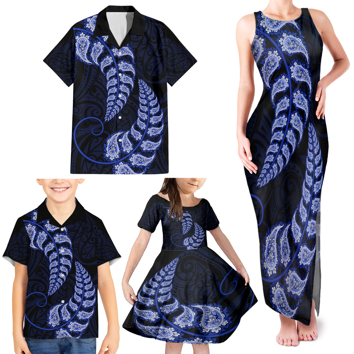 blue-new-zealand-paisley-silver-fern-family-matching-tank-maxi-dress-and-hawaiian-shirt-aotearoa-maori