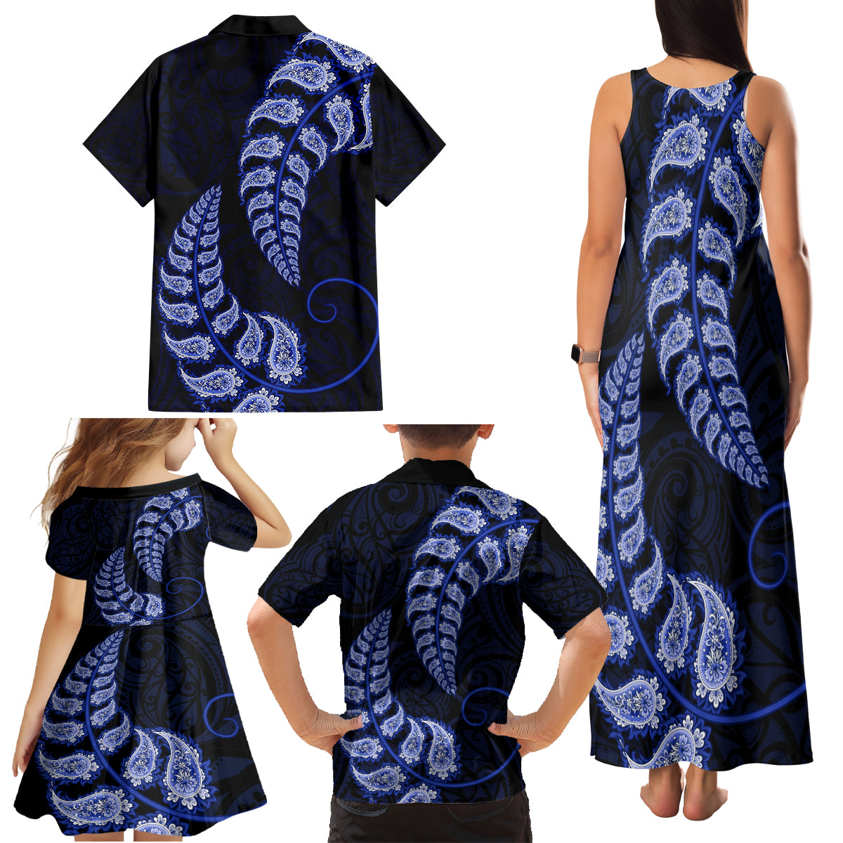 blue-new-zealand-paisley-silver-fern-family-matching-tank-maxi-dress-and-hawaiian-shirt-aotearoa-maori