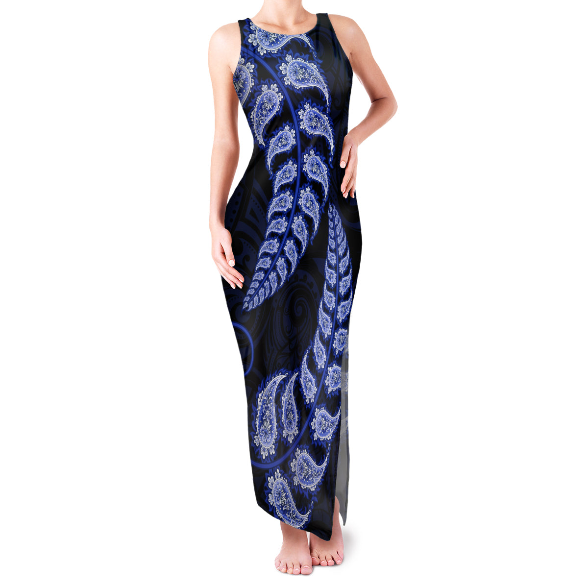 blue-new-zealand-paisley-silver-fern-family-matching-tank-maxi-dress-and-hawaiian-shirt-aotearoa-maori