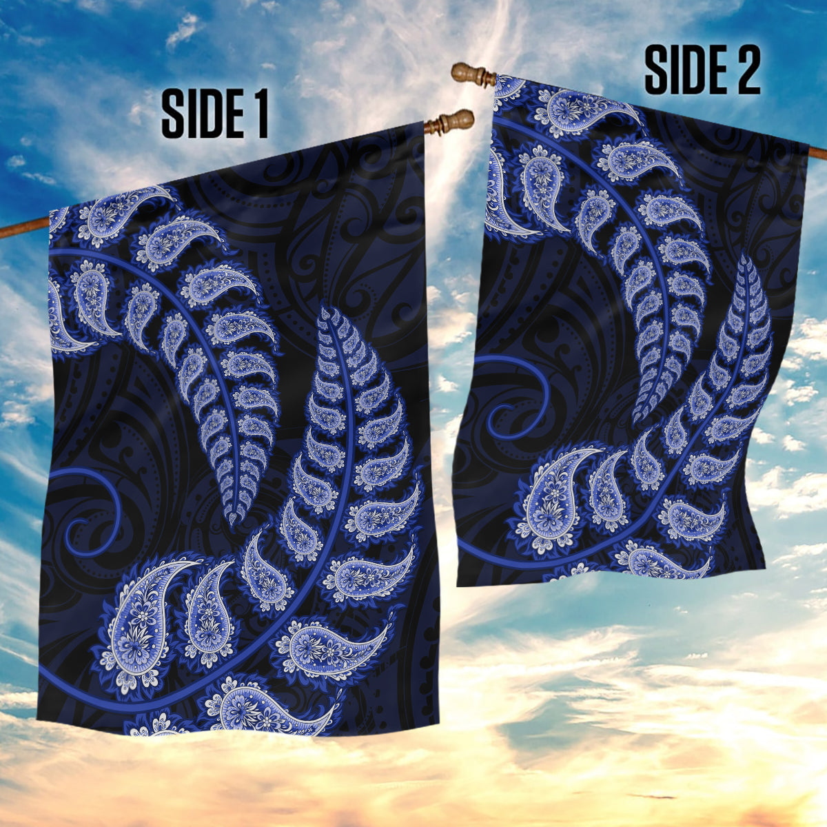 Blue New Zealand Paisley Silver Fern Garden Flag Aotearoa Maori - Vibe Hoodie Shop