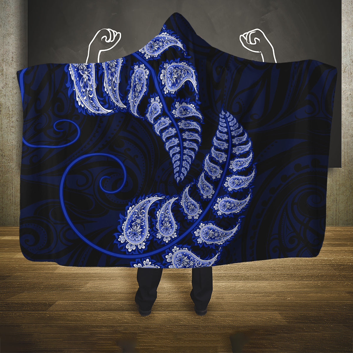 blue-new-zealand-paisley-silver-fern-hooded-blanket-aotearoa-maori