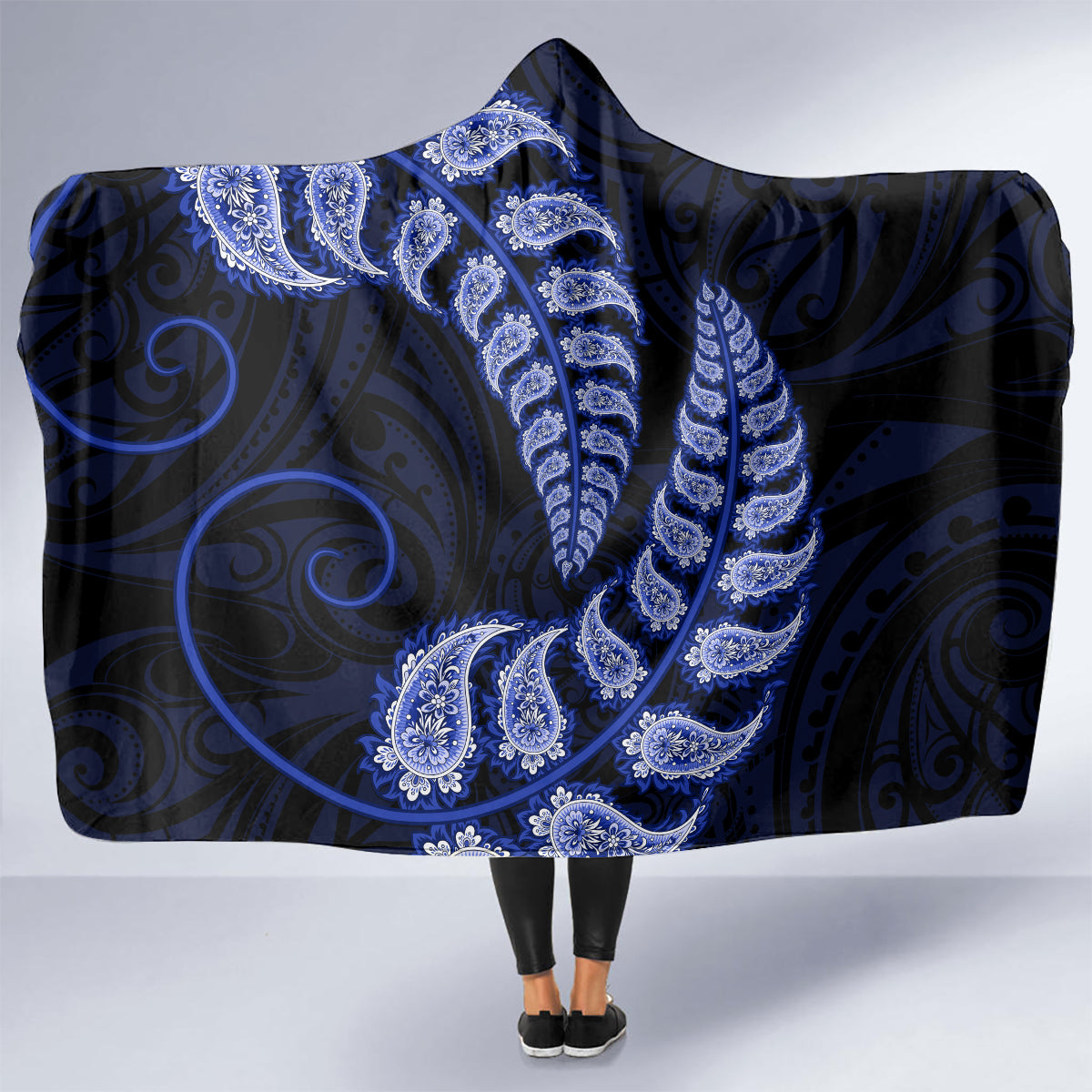 blue-new-zealand-paisley-silver-fern-hooded-blanket-aotearoa-maori